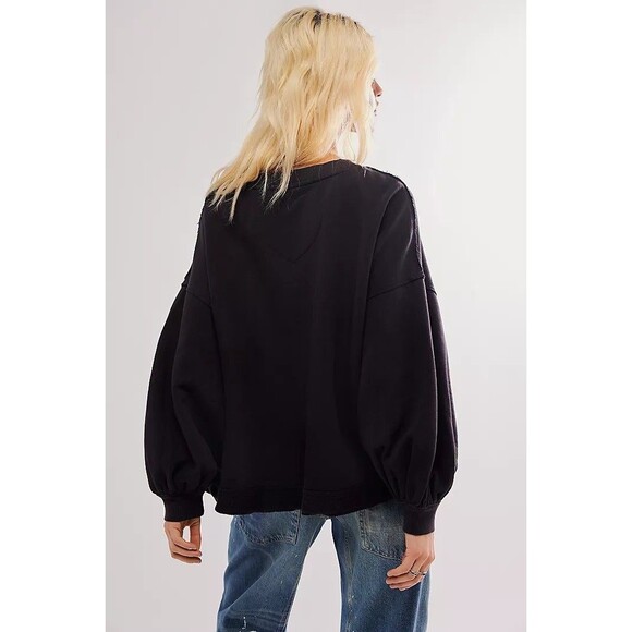 Free People Trish Sweatshirt Top Oversized Slouchy Solid Ribbed Cotton M 283712 - Picture 4 of 9